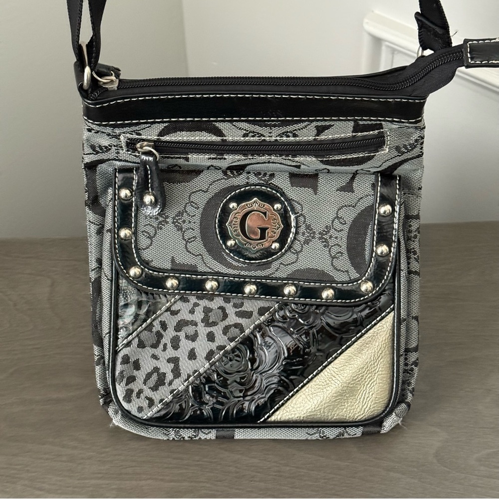 G Leopard With Rose Tapestry Studded Crossbody Shoulder Bag